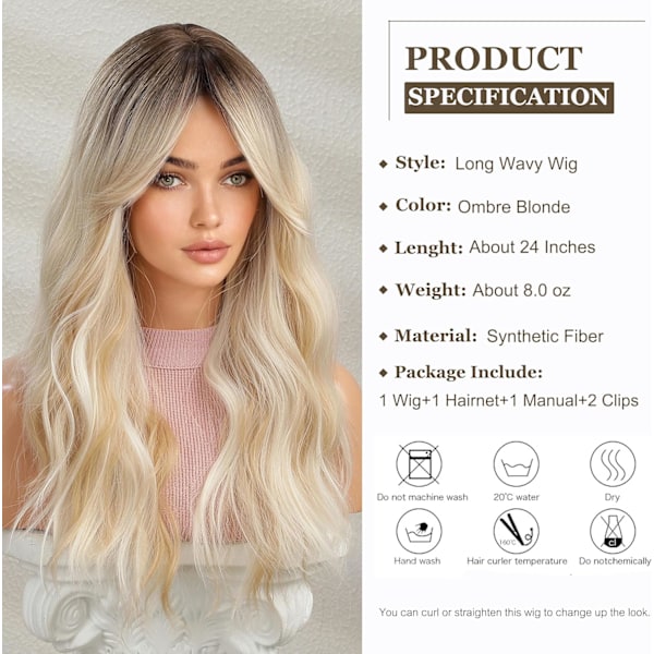 Lång Vågig Gradient Blond Peruk för Kvinnor