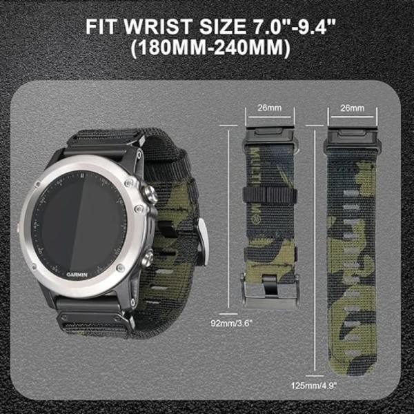 22 26 mm Nylon Militærrem För GARMIN FENIX7 7X PRO 6 6X Mjuk slitstark remkropp För 965 Instinktiv ersättningsrem Night camouflage