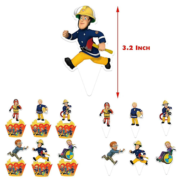 Brannmann Sam Tema Bursdagsfest Pynt Ballonger Banner Kake Topper Sett Kit