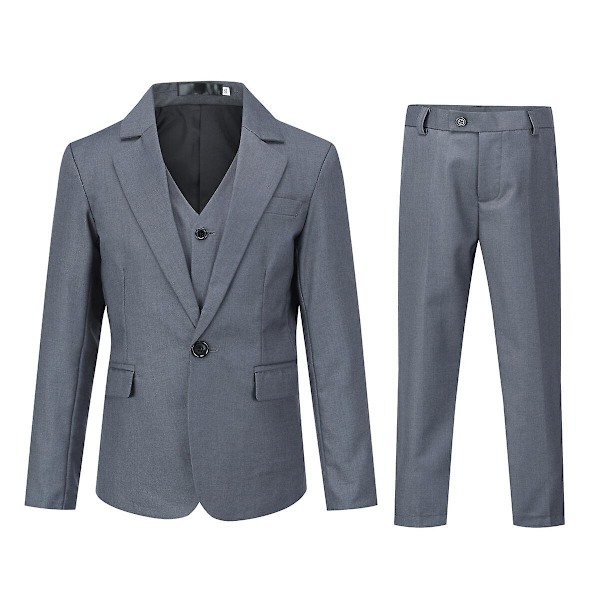 Sliktaa Drenge 3-delt Formelt Sæt Slim Fit Blazer og Vest og Bukser Grå Grey 110CM