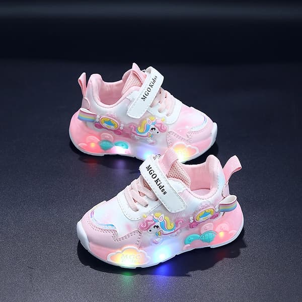 Børns lysende sko til piger Regnbue blinkende sneakers Bløde såler løbesko Prinsessestil Velegnet til alderen 1-6 år Pink 27