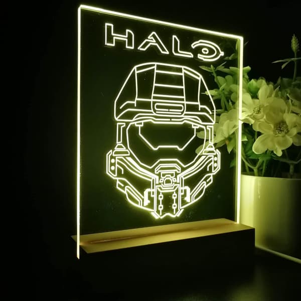 Halos Master Chief Anime Natlampe 3D Illusion 7 Farveskift 4 Lysindstillinger USB Strøm}F2{