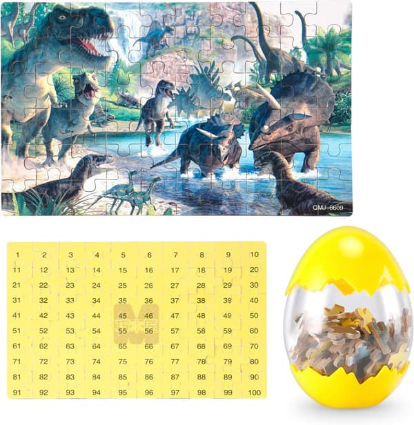 Dinosaurie Pussel, Träpussel 60 Bitar Pussel för Barn 3 År + Dinosaurieleksaker 2-pack Pojkar Flickor Presenter(f2)