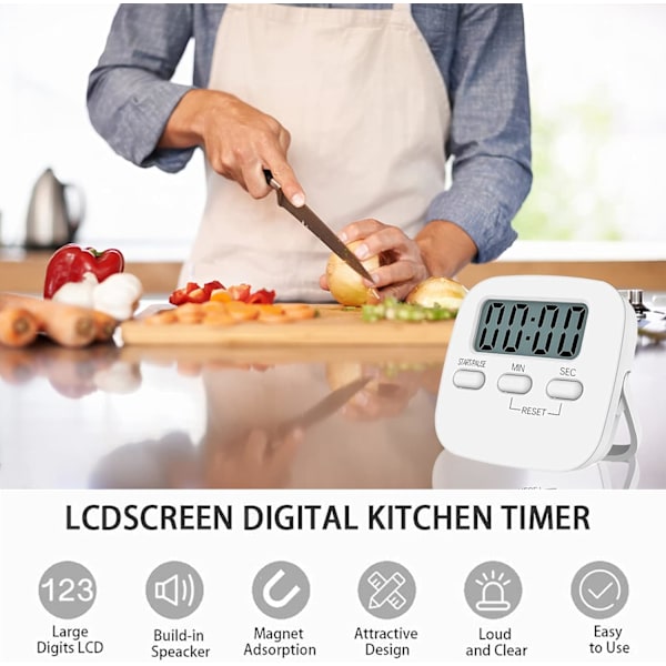 Magnetisk kökstimer med stor LCD-display, med stoppur