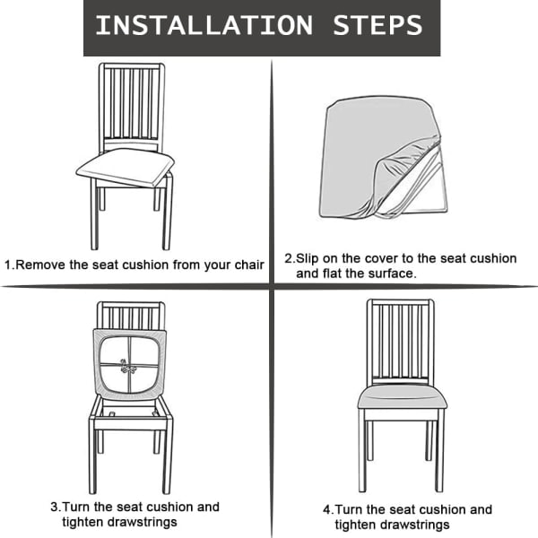 6 stk. Spisestoltrekk Vanntette Seter PU Lær Setetrekk for Stoler Slipcovers, Khaki Khaki{F2} Khaki
