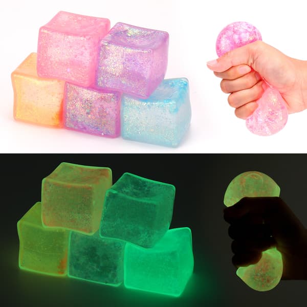 Fin Glitter Squishy Cube Leketøy, Selvlysende Stressavlastende Fidget, Myk Klembar Sensorisk Leketøy Tilfeldig Farge