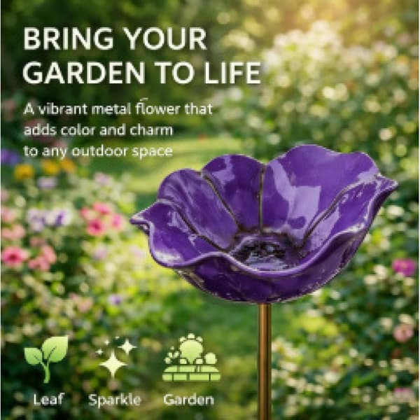 Fuglebad Metal Havefoderautomat Blomsterdesign Udendørs Fuglevandskål Insekt Bifoderautomat Terrasseindretning Holdbar Purple
