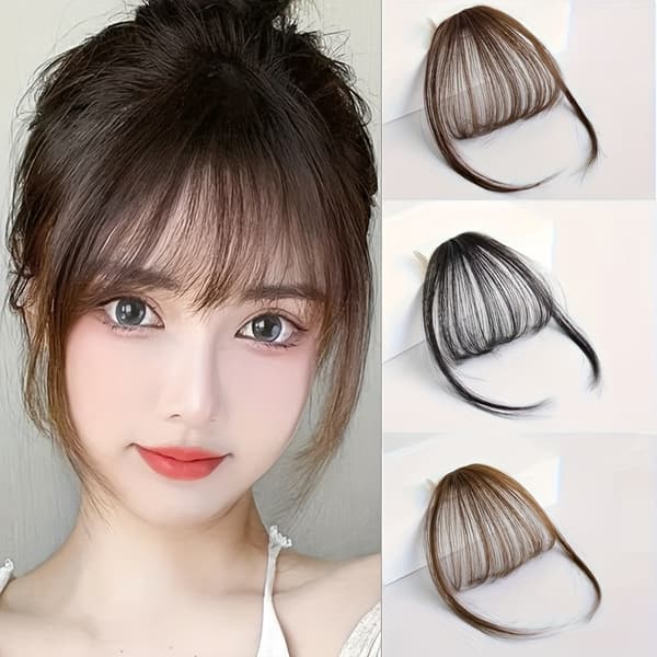 Clip On Bangs Hårstykke Sømløs Pannelugg Hårforlengelse Naturlig Usynlig Dark Brown 3pcs
