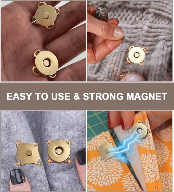 20 stycken Magnetiska Tryckknappar, 14mm Magnetiska Tryckknappar Sömnad, 4 Färger Magnetisk Knapp med Syhål Tryckknappar för Väskor Kläder Cr{hw}