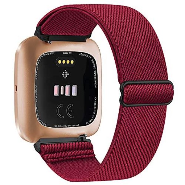 Elastinen kudottu silmukkahihna Fitbit Versa 3 2 Versa Lite -hihna Säädettävä nailon urheilukellohihna Fitbit Sense -hihna Viininpunainen Viininpunainen Wine Red For Versa a little