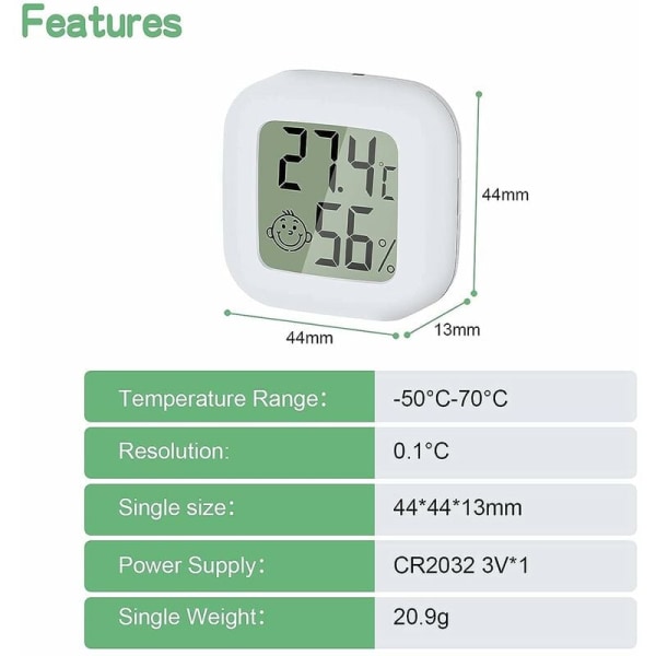MSBD Mini LCD Digital inomhushygrometertermometer, bärbar högprecisionstemperaturfuktighet -50℃~70℃ 10%~99% RH Guazhuni (Vit) 3st