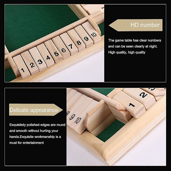 Deluxe 4-spiller Shut The Box Träbordsspill Klassisk terningbrettspill