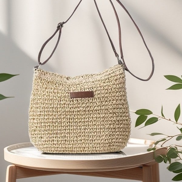 Halmväska för Kvinnor, Sommar Strand Crossbody Väska med Dragkedja och Justerbar Axelrem, Boho Vävd Handgjord Axelväska, (Off-White) off-white