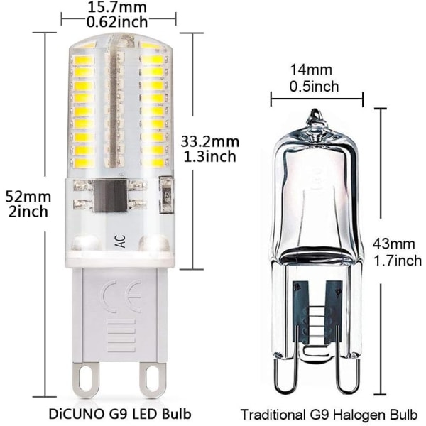 rutnät cool 3W LED-lampa motsvarande 30W halogen, dimbar, dagsljus 6000K, 220240V, G9-bas (pack med 10).