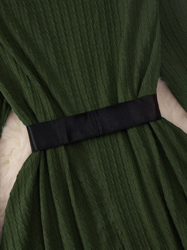 Plus Size Dame Jule Swingkjole Langermet V-hals Jacquard Aftenkjole med Belte Green 4XL