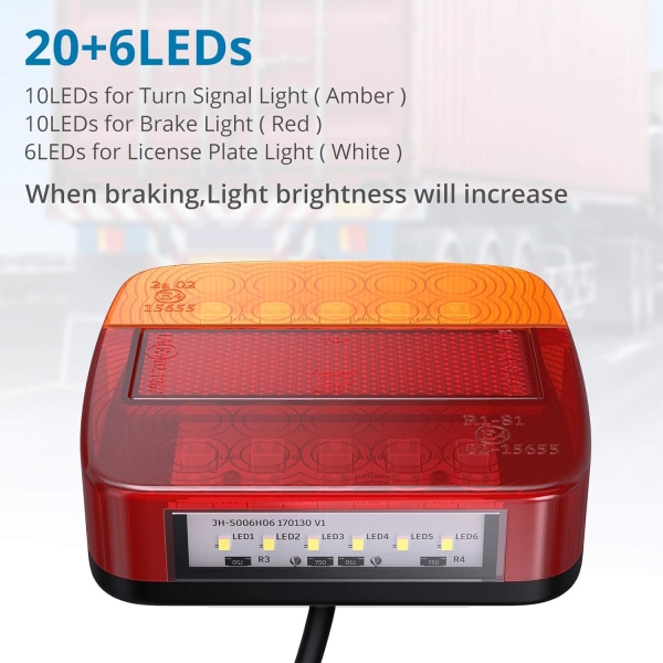 2 kpl LED-takavaloa, punainen ja keltainen ja valkoinen, monitoiminen perävaunu, kuorma-auto, asuntovaunu, veneen lamppu, rekisterikilven valo, 12 V