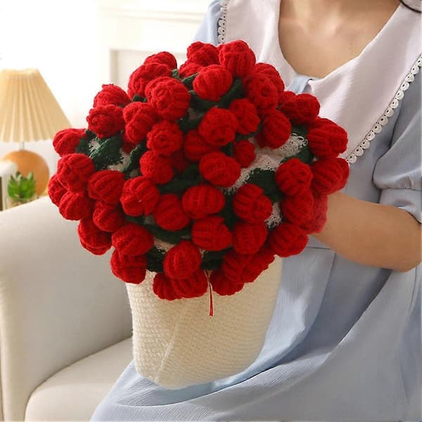 Färdig blomsterbukettfilt handgjorda vikbara rosor för heminredningspresent Red 160cm