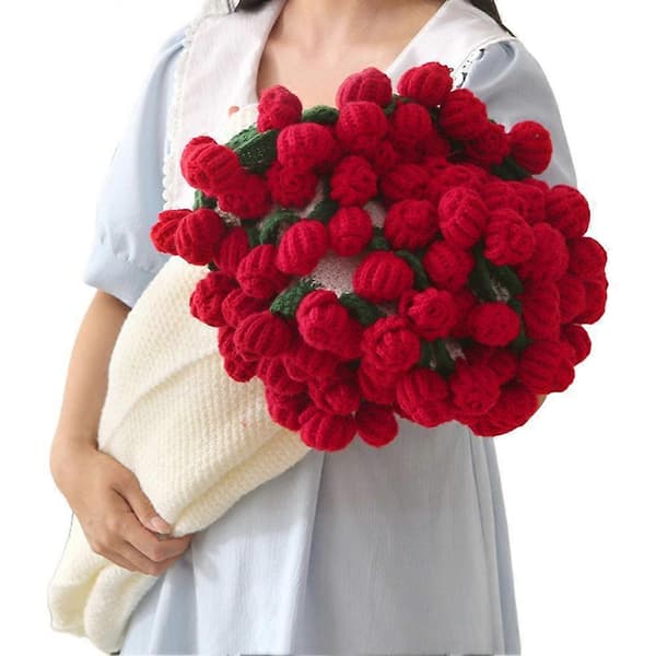Färdig blomsterbukettfilt handgjorda vikbara rosor för heminredningspresent Red 110cm