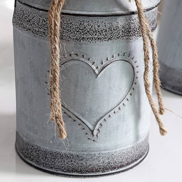 Metall Shabby Chic Blomstervas Rustik Kannvas Vintage Grå Vas 19 cm H