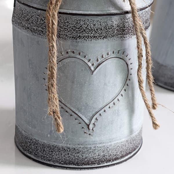 Metall Shabby Chic Blomstervase Rustikk Kannevase Vintage Grå Vase 19 cm H