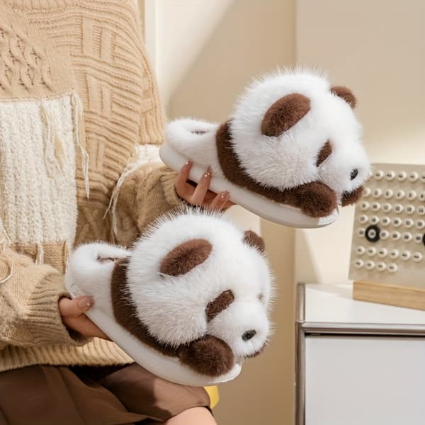 Söta Panda Plyschtofflor För Kvinnor Höst Vinter Inomhus Varma Hustofflor Avslappnade Hemmaskor Black And White EU 38