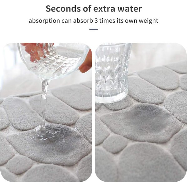 Baderomsmatte i memory foam, pebble-design, superabsorberende, maskinvaskbar, 50 x 80 cm, lys grå