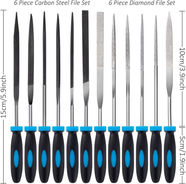 13-delt filsett i karbonstål/diamant, 150 mm flat/rund/halvrund{f2}