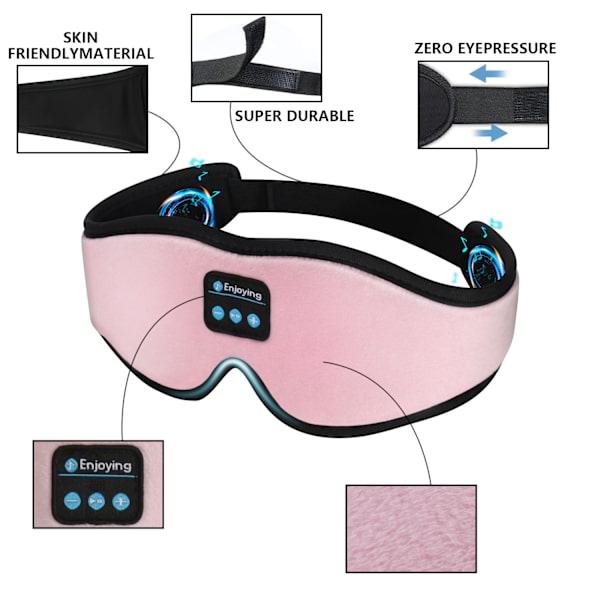 Trådløs 3D Bluetooth Søvnmaske med Stereolyd, Lysblokerende Øjenmaske til Søvn & Rejser, Hjemmeudgave Pink - E label