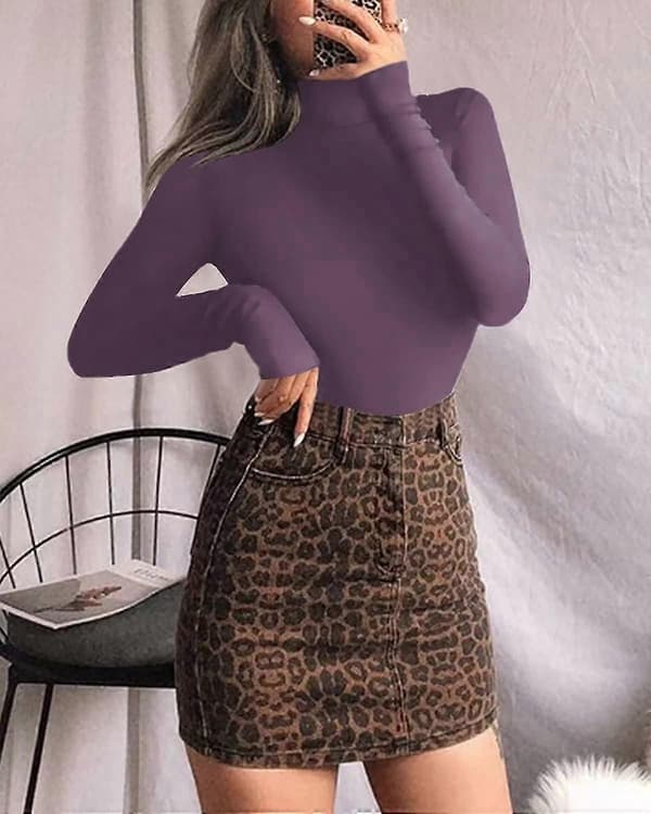 Langærmet Mock Neck Bodysuit til kvinder Jumpsuit Top Long Sleeve Lavender Small