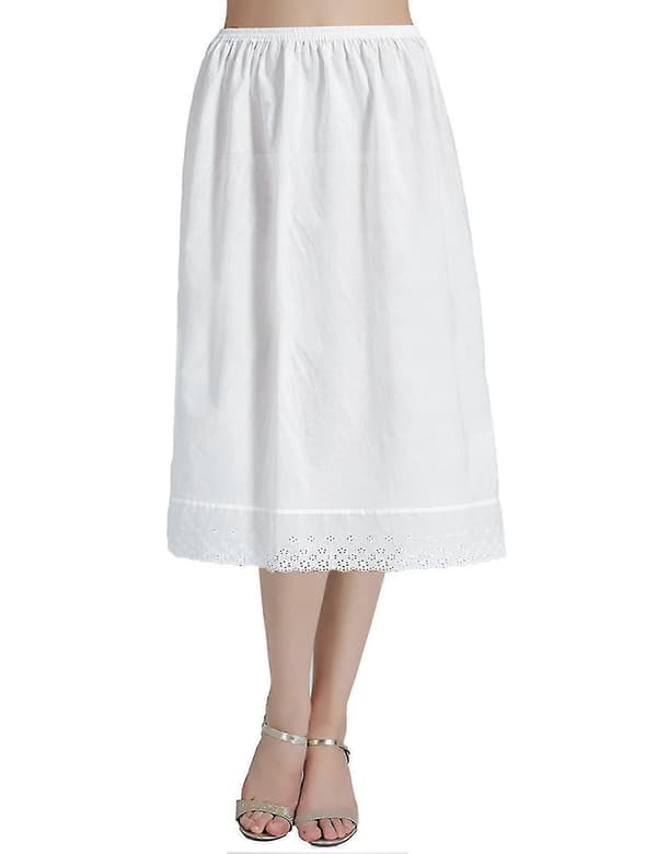 100% bomull dam underkjol med spetsbroderi Ivory-70cm Length M