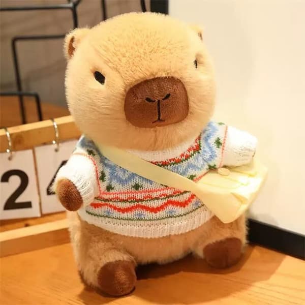 25 cm Capybara kosedyr, søtt kosedyr med genser og skulderveske