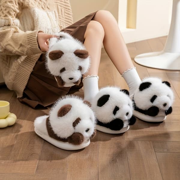 Söta Panda Plyschtofflor För Kvinnor Höst Vinter Inomhus Varma Hustofflor Avslappnade Hemmaskor Black And White EU 38
