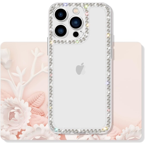 PC-kompatibelt med iPhone 13 Pro Max Transparent Skal Sött för Kvinnor Flickor Bling Diamant Glitter Rhinestone Glittrande B