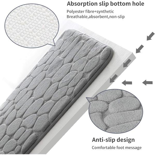 Baderomsmatte i memory foam, pebble-design, superabsorberende, maskinvaskbar, 50 x 80 cm, lys grå
