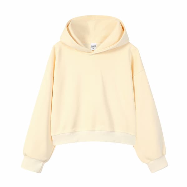 Croppad huvtröja för kvinnor, avslappnad pullover med huva, crop top*M*aprikos apricot M