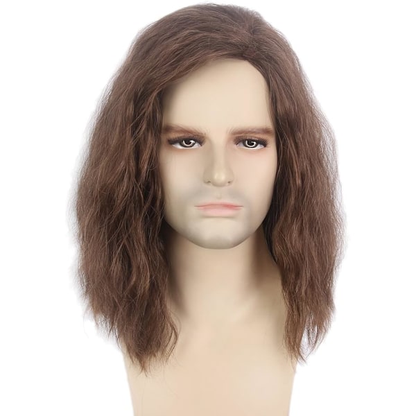 Lång peruk för män Kort lagerindelad hårersättning Halloween Fluffig (Brun){f2}