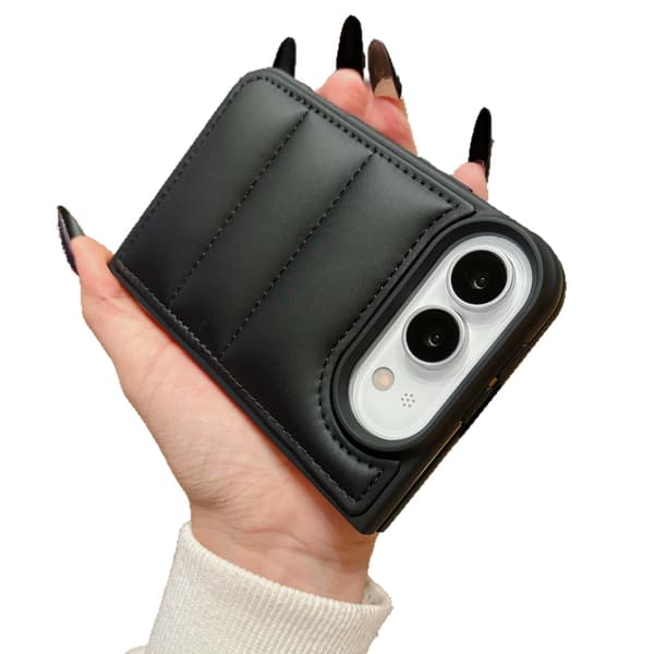 iPhone Duo Sammenleggbart Deksel, Puffer-stil 3D Oppblåsbart Stripet Telefondeksel, Dobbeltskjerm Beskyttelsesdeksel med Myk Støtabsorberende Design