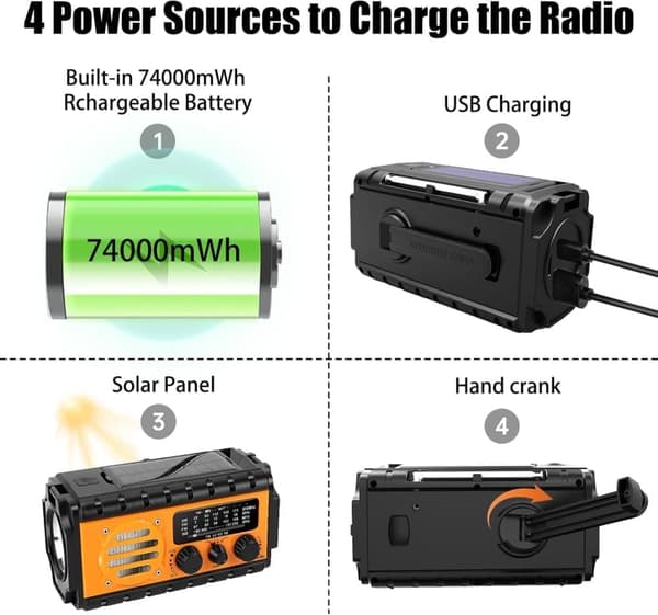 20000 mAh hätäradio taskulampulla, aurinkokennokampi, AM/FM-sääradio, SOS, mobiililataus oranssi{F2} orange