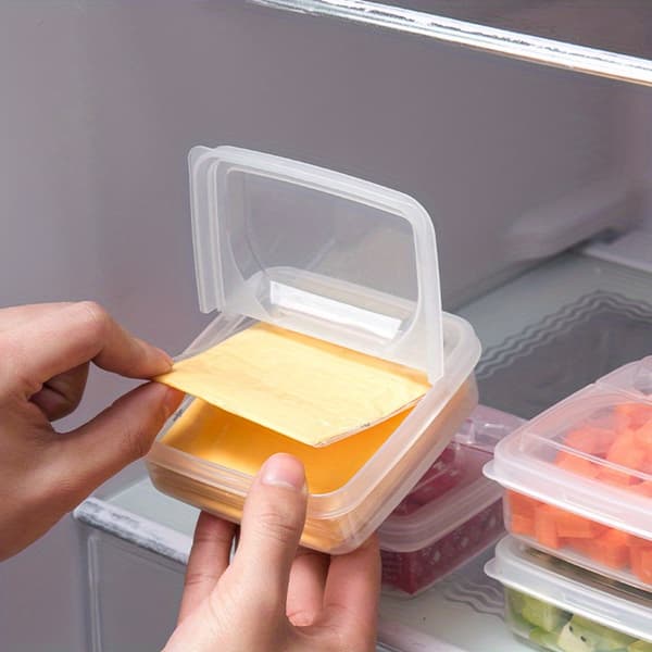 Gennemsigtig smør- og osteboks i plast - Køleskabsarrangør med hængslet låg 1pc