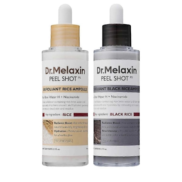 Dr.Melaxin PEEL SHOT GLOW EXFOLIANT RICE AMPOULE (HVID RIS/SORT RIS) 80ml sort(f2) black
