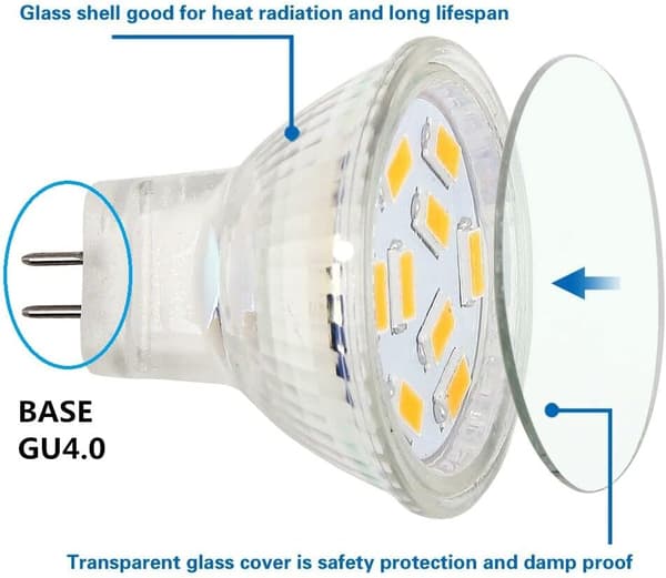 LED MR11 lamper 2W 12V, GU4 varm hvid 3000K, 20W halogenækvivalent, MR11 G4/GU4.0 LED lampe (4-pak)