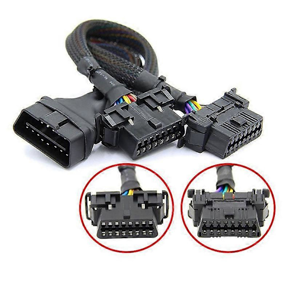 2 i 1 OBD2 Forlængerkabel OBDII Han til 2 Hun Splitter Bil Computer Tilslutning Konverteringsstik{F2]