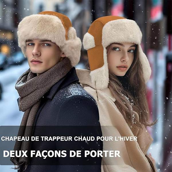 Vinter trapper hat med øreklapper, varm russisk hat til kvinder, trapper hat/skihue til mænd. orange