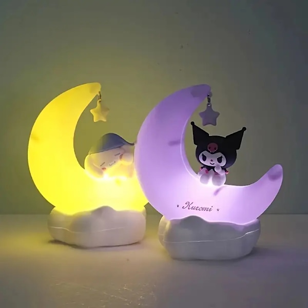 Sanrio Kuromi Cinnamonroll Måne LED-lampe Kawaii 3D-tegneseriepynt