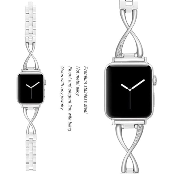 Smyckesklockarmband för iWatch Armband Serie Dam Kristall Diamant Armband Rostfritt Stål Band Silver Silver 38/40/41mm