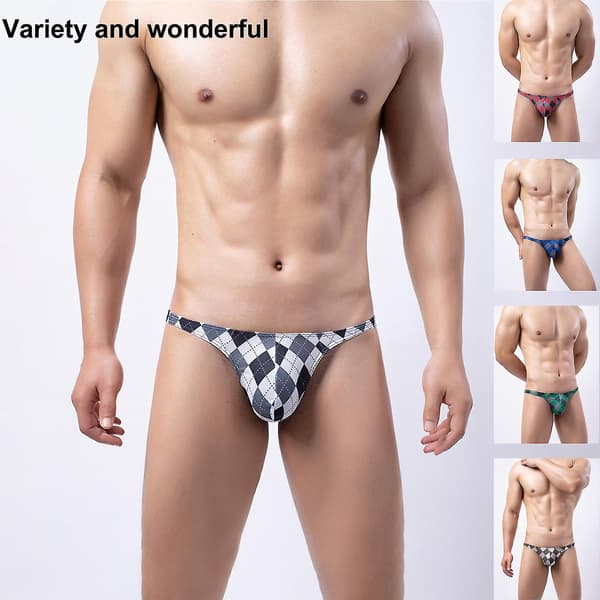 Herrstringtrosa Rutigt Tryck Sexig Vardagskläder Manlig Elastisk Midja G-string Trosor för Fitness White M
