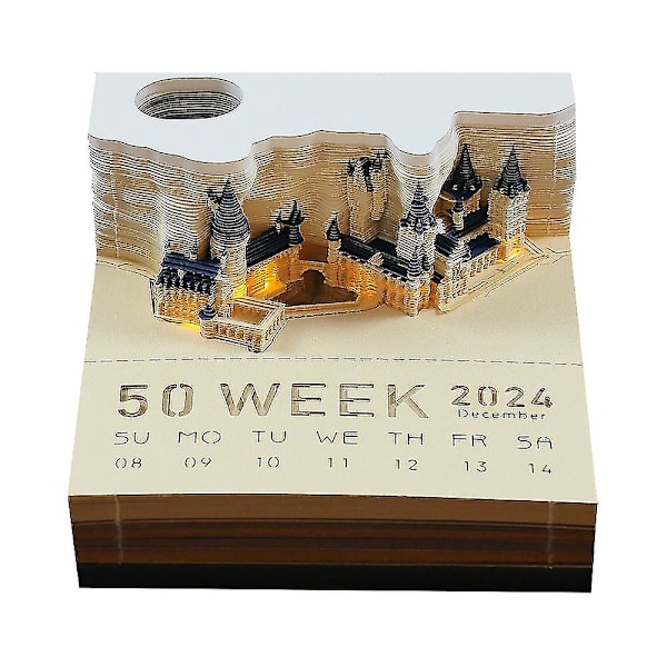 Harry Potter 2024 Kalender 3D Hogwarts Memo Block Slott Kub Med Ljus