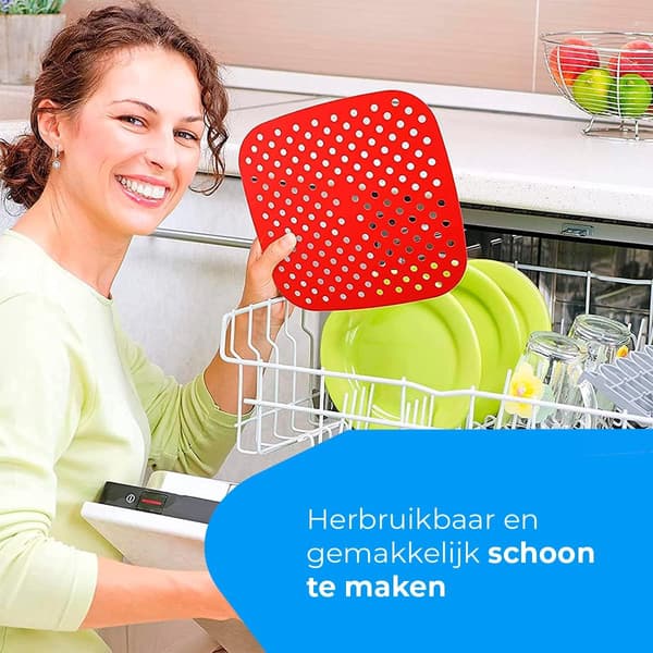 Sett med 2 - Firkantet - Airfryer - Gjenbrukbart silikon bakepapir - 21,5 cm