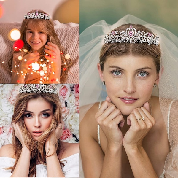 Kron Diadem, Prinsesskrona, Rairsky Damdiadem, Krona Flickor, Silverdiadem för Kvinnor Rosa Kristalldiadem Kristallkrona med Kammar, Kristaller{f2}