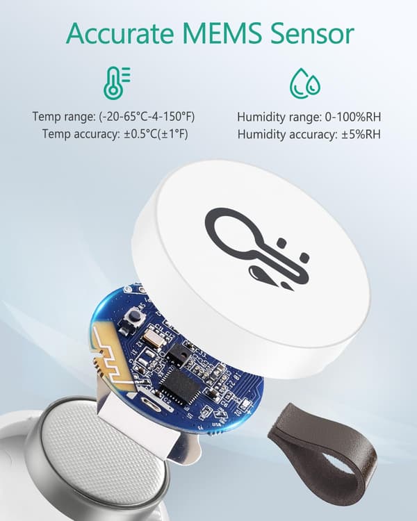 Trådlös termometer, mini Bluetooth 5.0 fuktighetssensor, stöder dataexport och varningar för iOS och Android, lämplig för hem, etc.